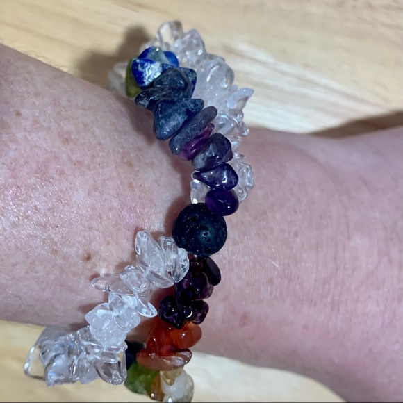 Chakra Quartz & Lava 2 Row Stretch Bracelet - Picture 5 of 8